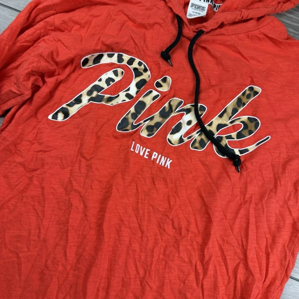 Victorias Secret Pink Women's Pullover Cheetah Logo Hoodie Red Medium - Picture 7 of 9